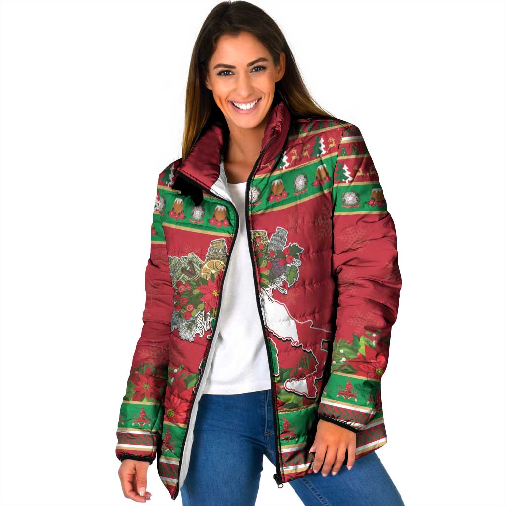Italy Christmas Padded Jacket Italian Map Poinsettia - Wonder Print Shop