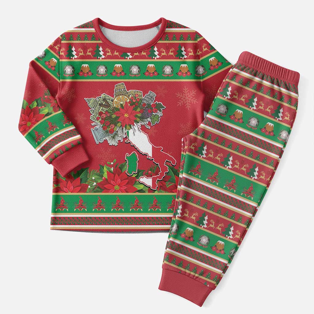 Italy Christmas Pajama Set Italian Map Poinsettia - Wonder Print Shop