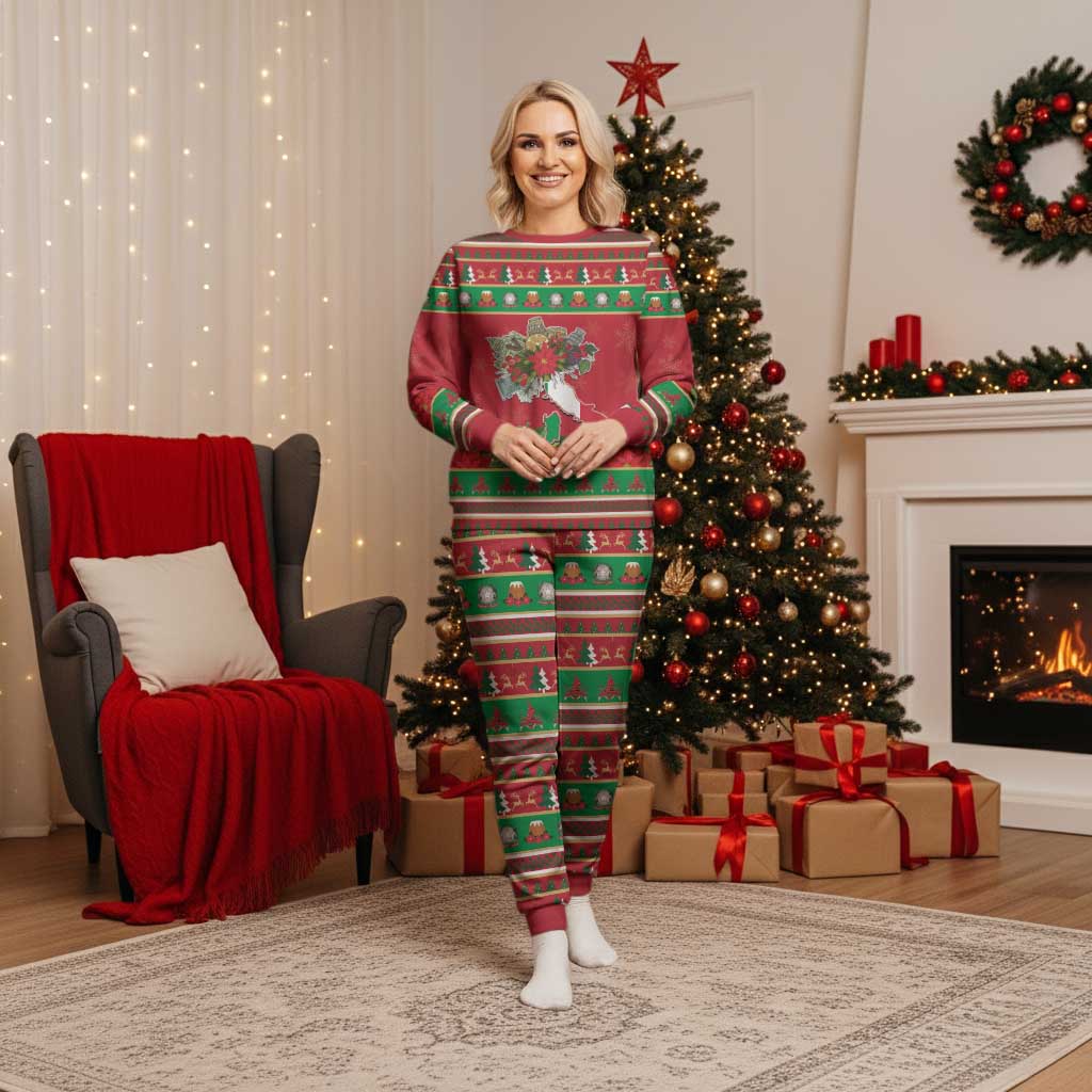 Italy Christmas Pajama Set Italian Map Poinsettia - Wonder Print Shop