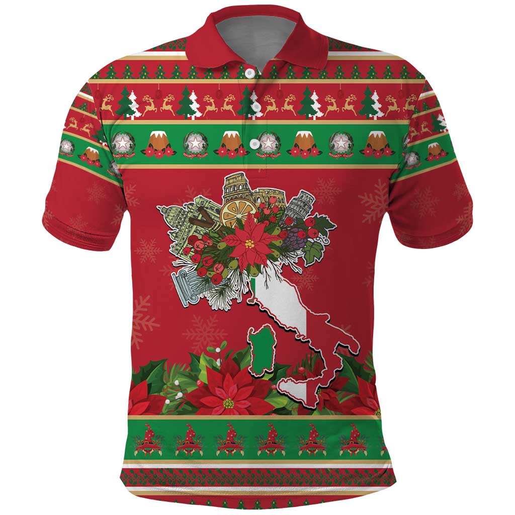 Italy Christmas Polo Shirt Italian Map Poinsettia - Wonder Print Shop