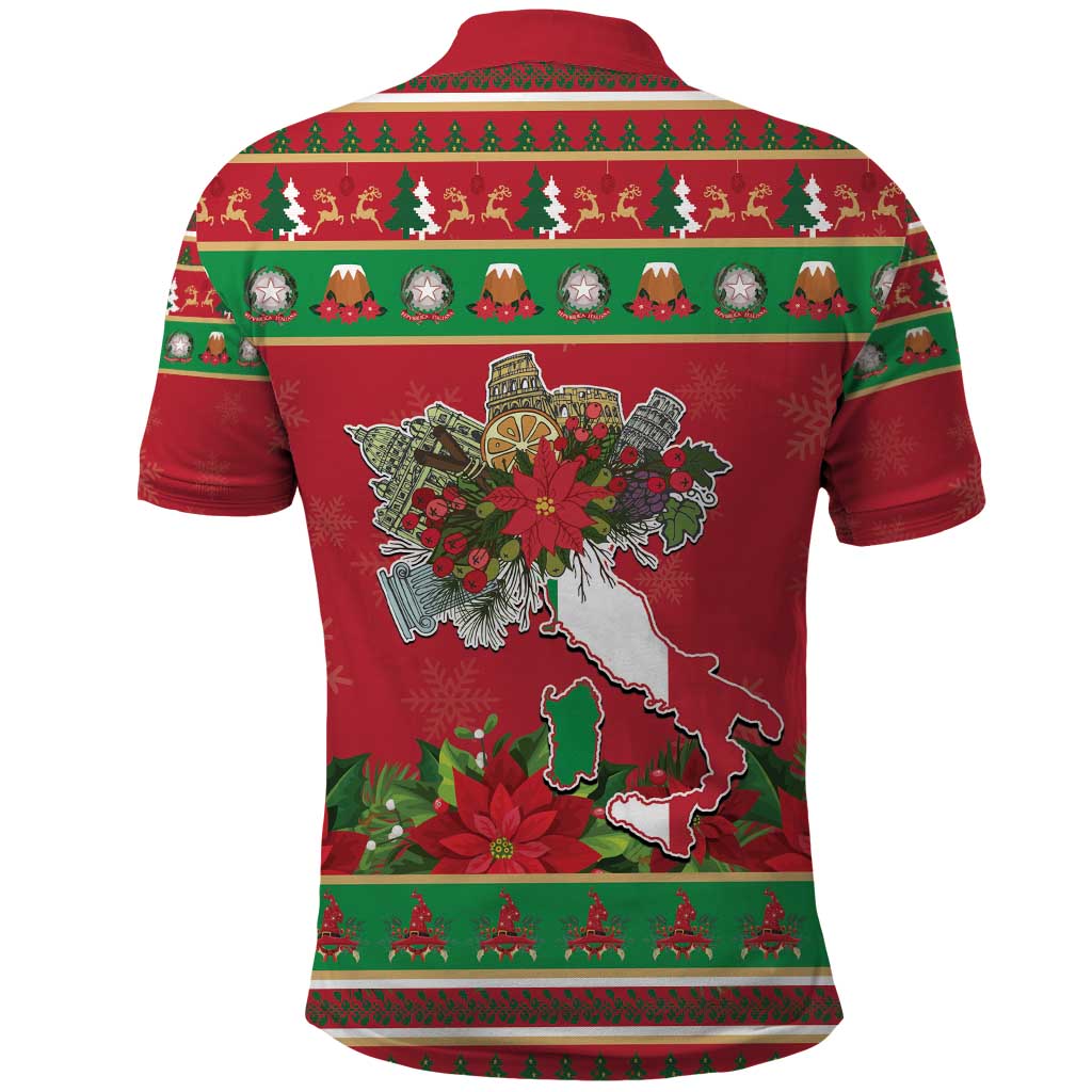 Italy Christmas Polo Shirt Italian Map Poinsettia - Wonder Print Shop