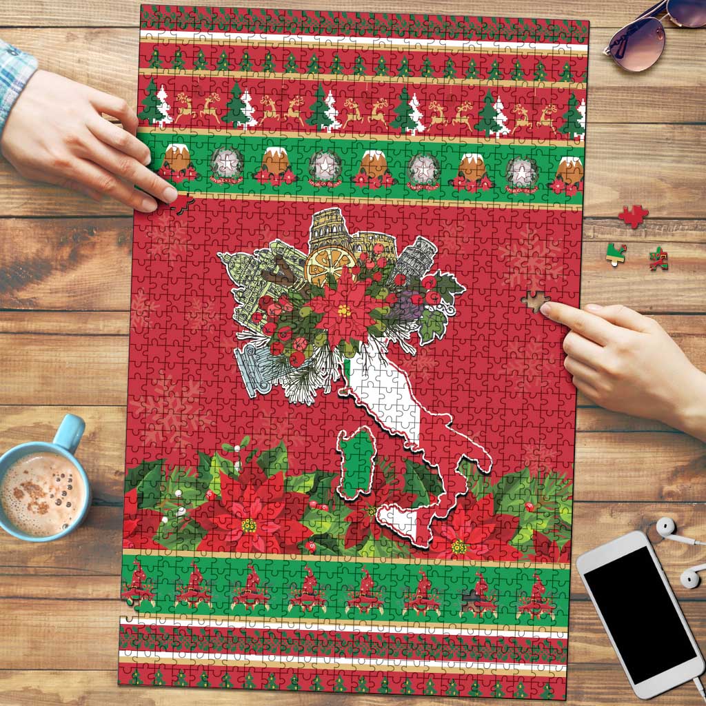 Italy Christmas Puzzle Italian Map Poinsettia - Wonder Print Shop