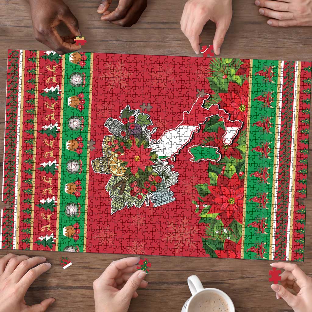 Italy Christmas Puzzle Italian Map Poinsettia - Wonder Print Shop