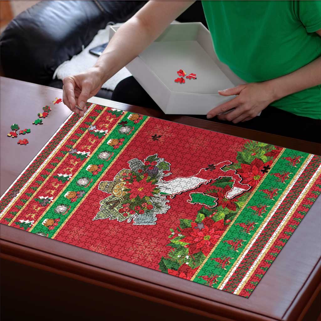 Italy Christmas Puzzle Italian Map Poinsettia - Wonder Print Shop