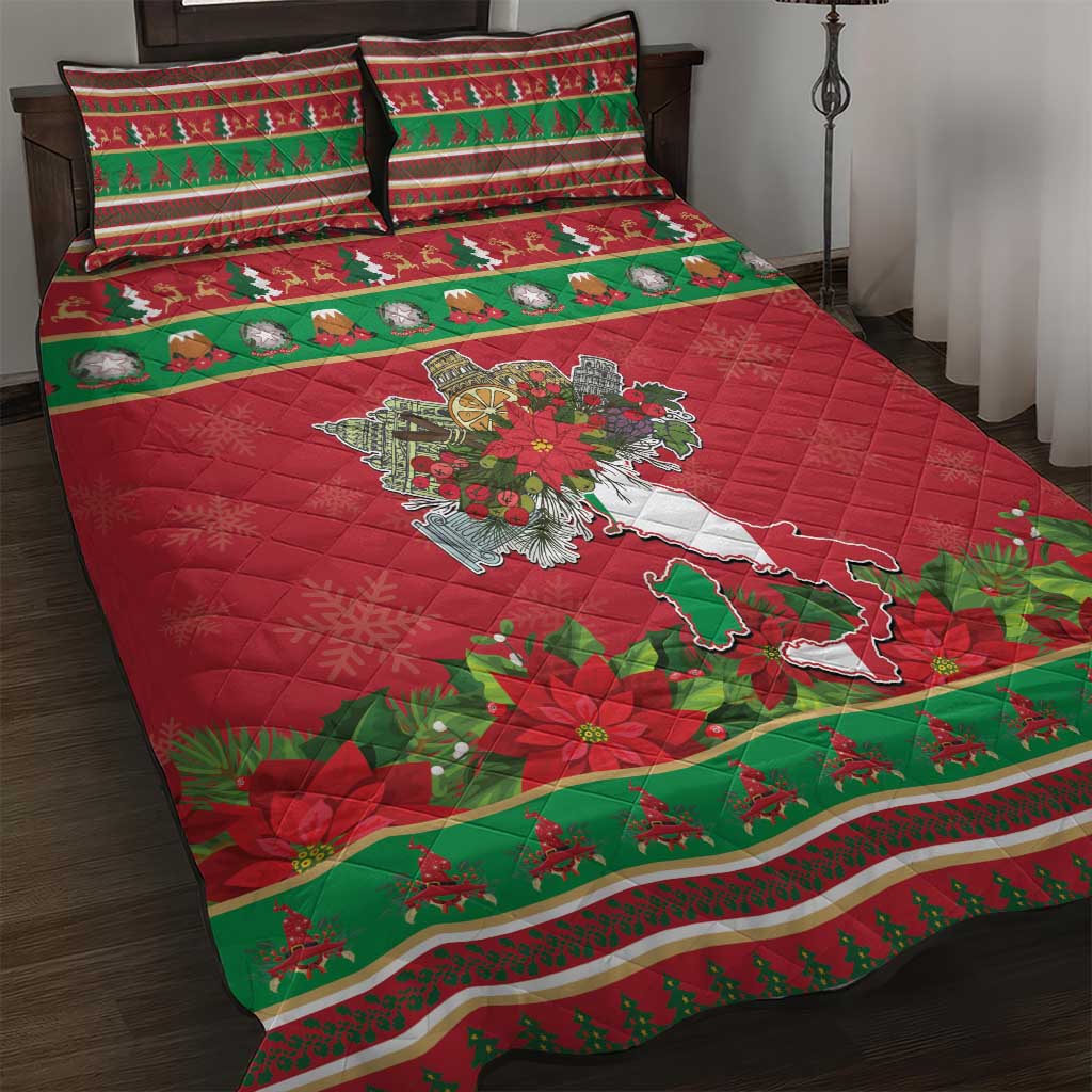 Italy Christmas Quilt Bed Set Italian Map Poinsettia - Wonder Print Shop