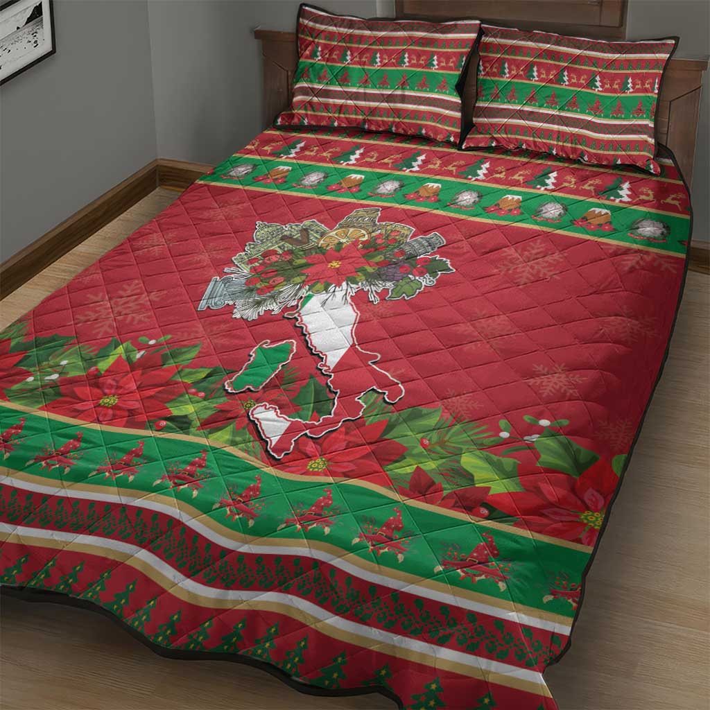Italy Christmas Quilt Bed Set Italian Map Poinsettia - Wonder Print Shop