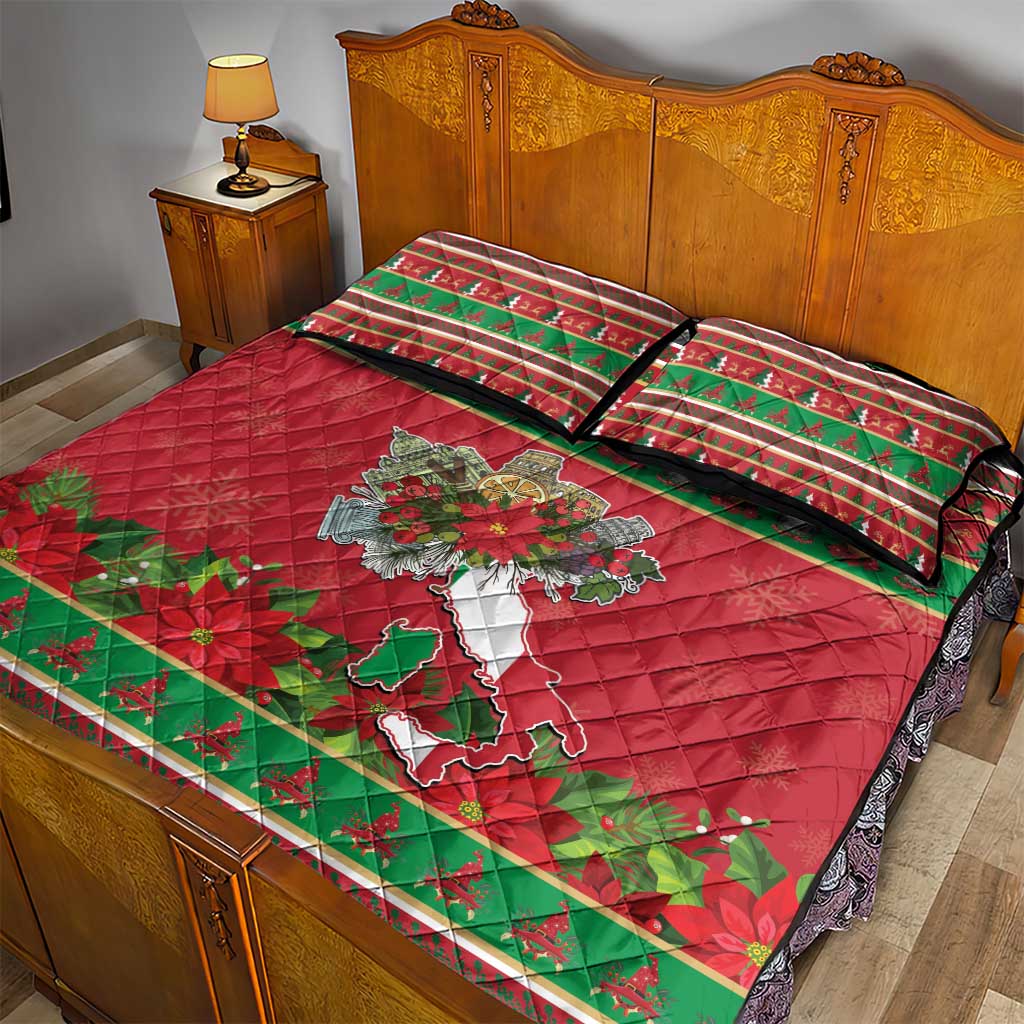 Italy Christmas Quilt Bed Set Italian Map Poinsettia - Wonder Print Shop