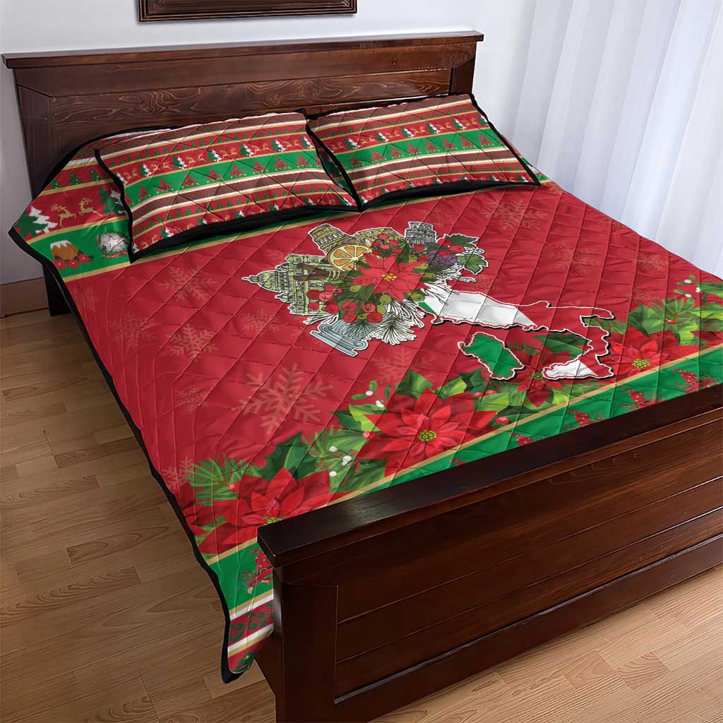 Italy Christmas Quilt Bed Set Italian Map Poinsettia - Wonder Print Shop