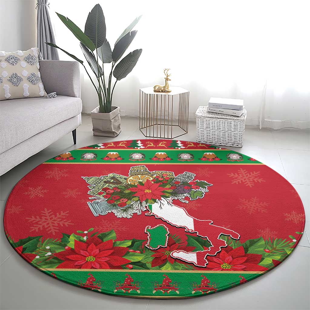 Italy Christmas Round Carpet Italian Map Poinsettia - Wonder Print Shop