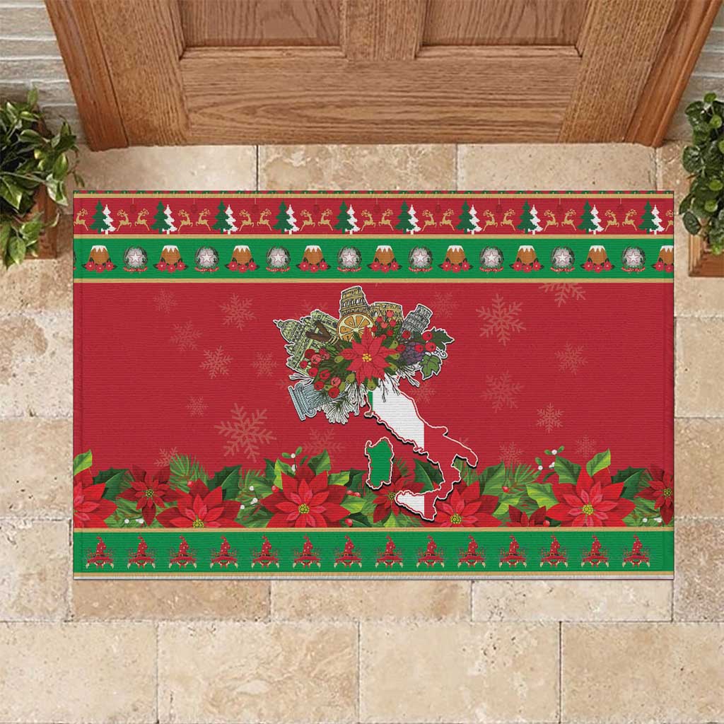 Italy Christmas Rubber Doormat Italian Map Poinsettia - Wonder Print Shop