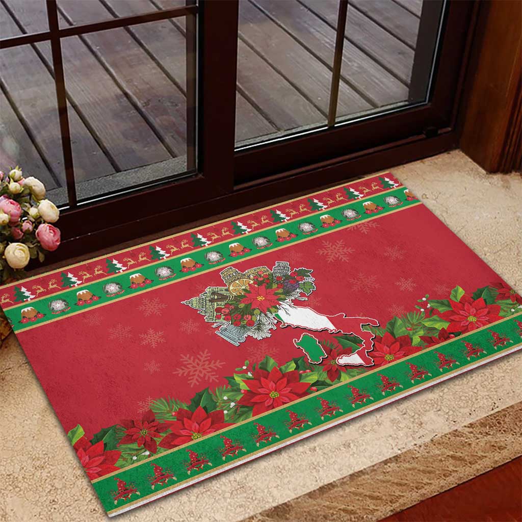 Italy Christmas Rubber Doormat Italian Map Poinsettia - Wonder Print Shop