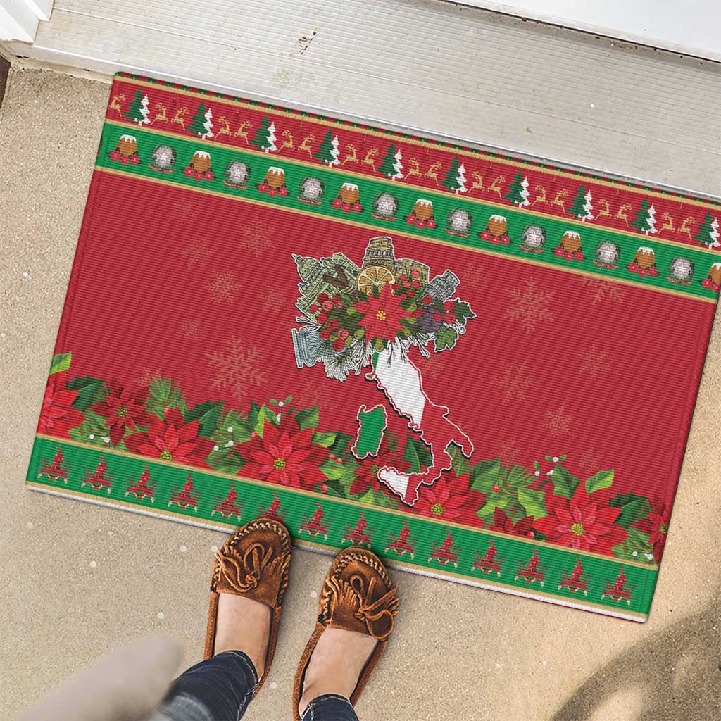 Italy Christmas Rubber Doormat Italian Map Poinsettia - Wonder Print Shop
