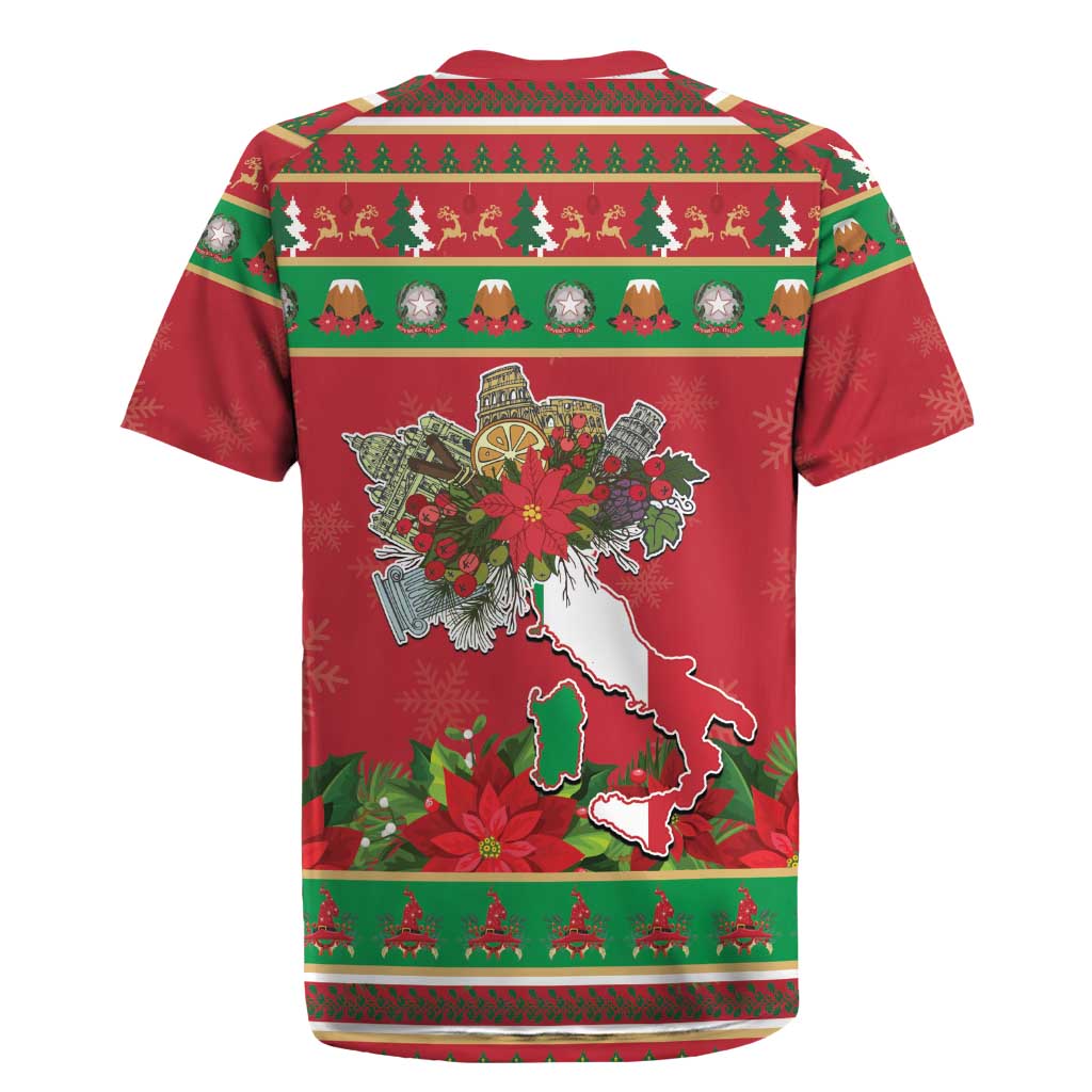 Italy Christmas Rugby Jersey Italian Map Poinsettia - Wonder Print Shop