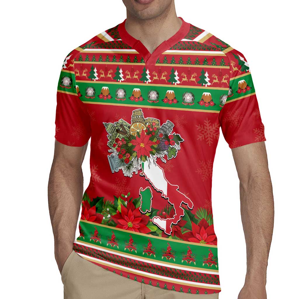Italy Christmas Rugby Jersey Italian Map Poinsettia - Wonder Print Shop