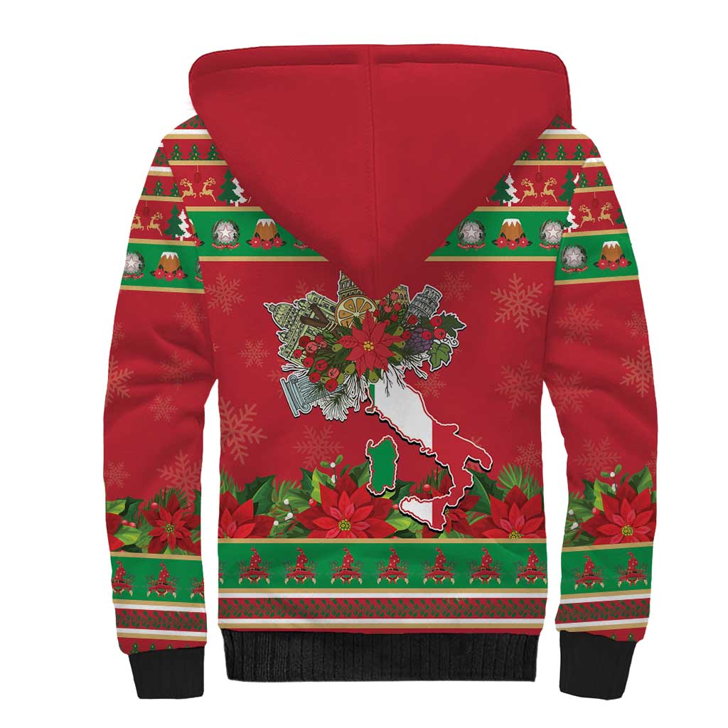 Italy Christmas Sherpa Hoodie Italian Map Poinsettia - Wonder Print Shop