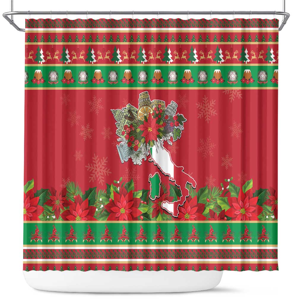 Italy Christmas Shower Curtain Italian Map Poinsettia - Wonder Print Shop