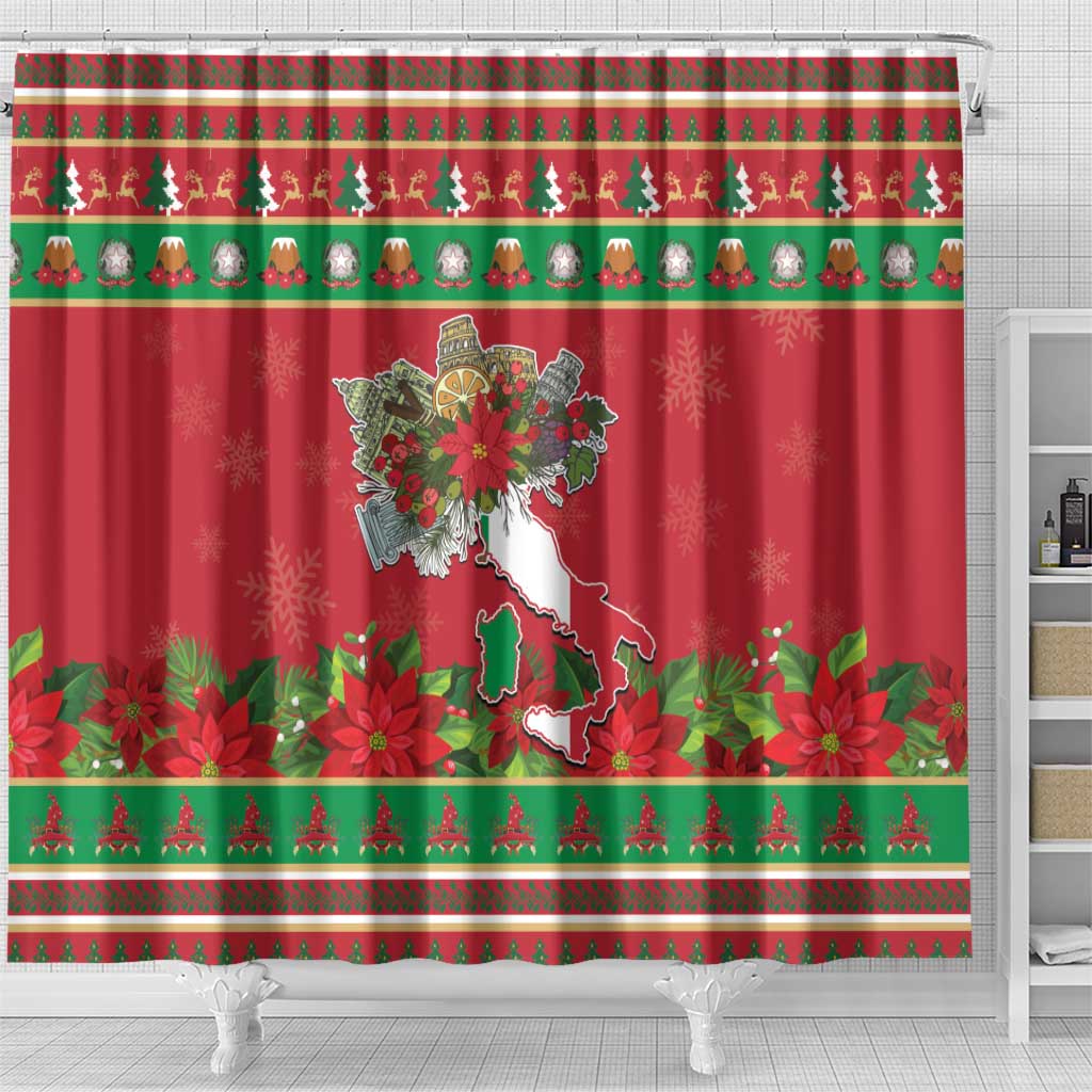 Italy Christmas Shower Curtain Italian Map Poinsettia - Wonder Print Shop