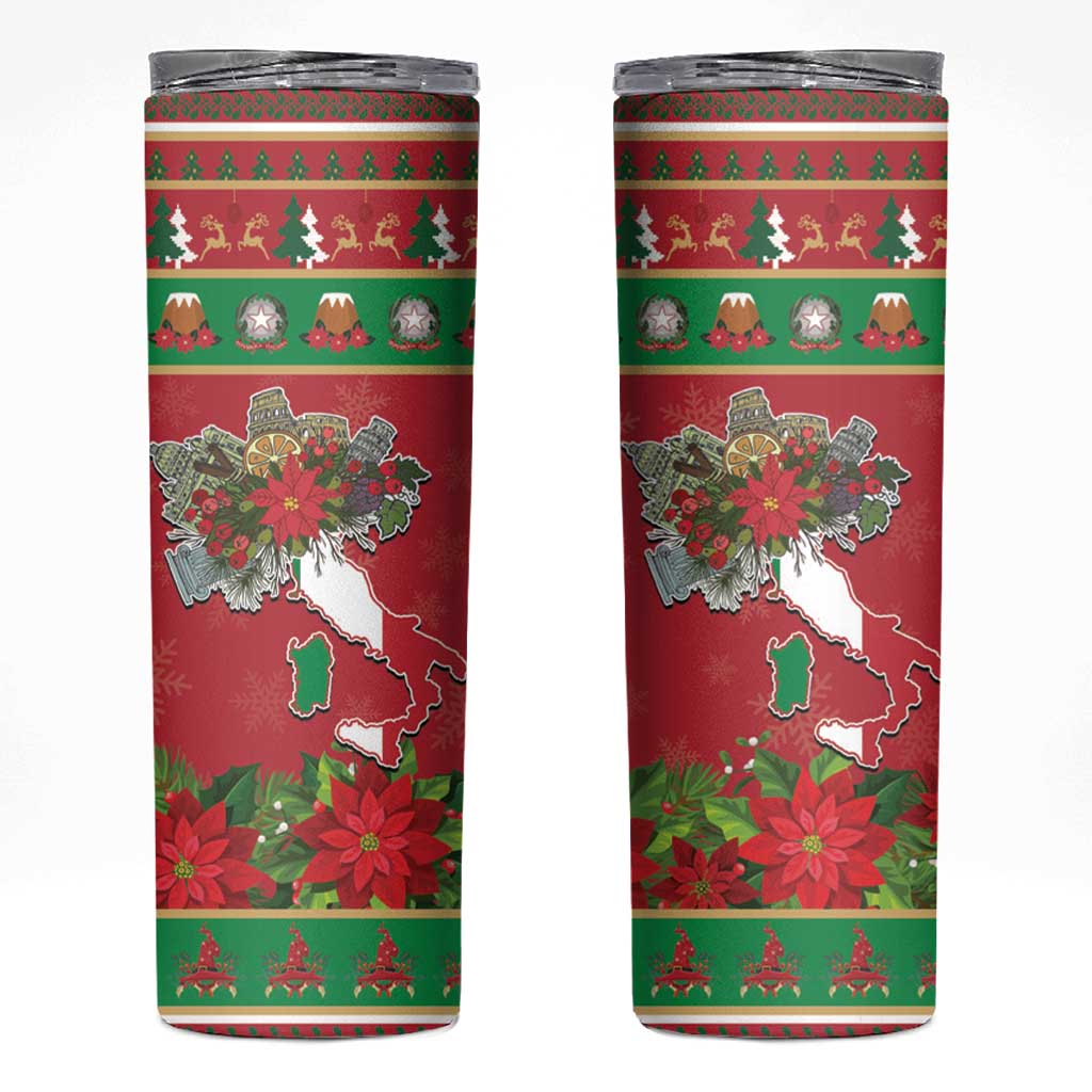 Italy Christmas Skinny Tumbler Italian Map Poinsettia - Wonder Print Shop