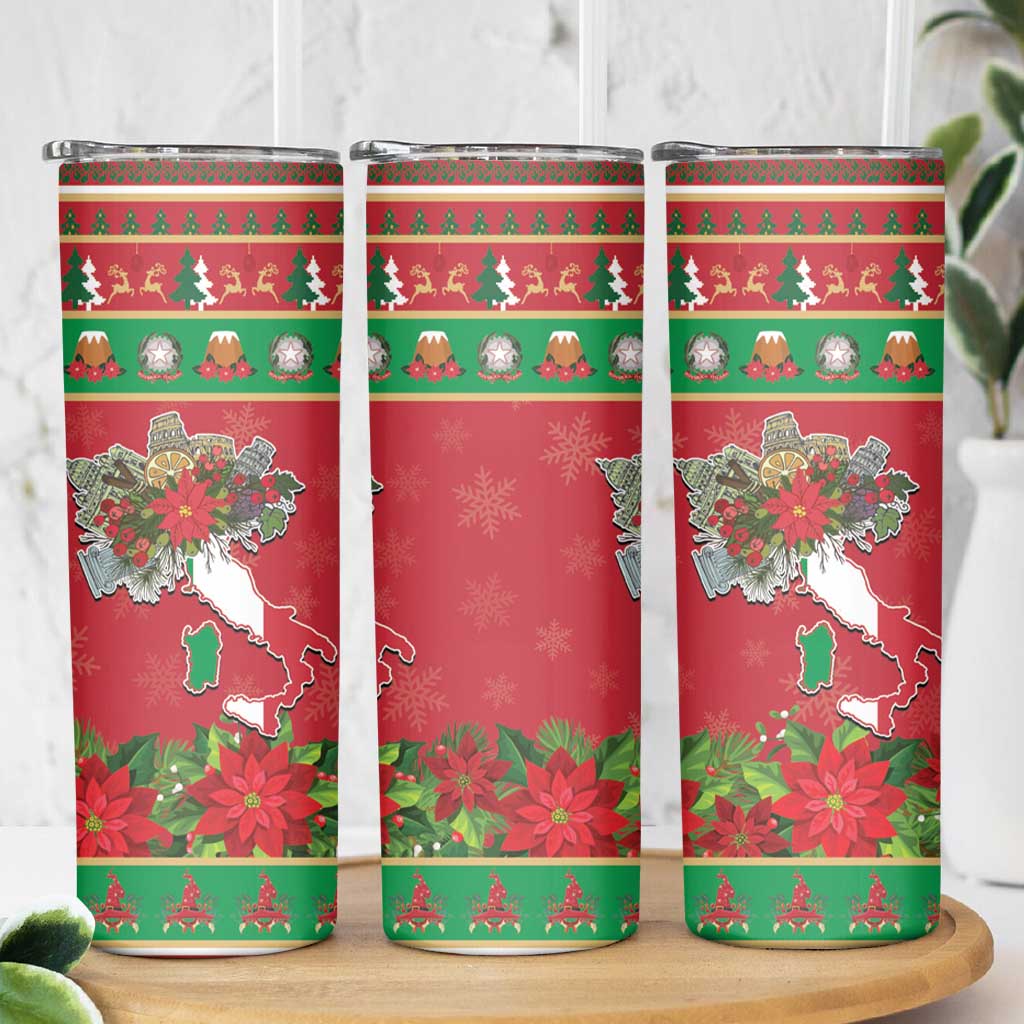 Italy Christmas Skinny Tumbler Italian Map Poinsettia - Wonder Print Shop