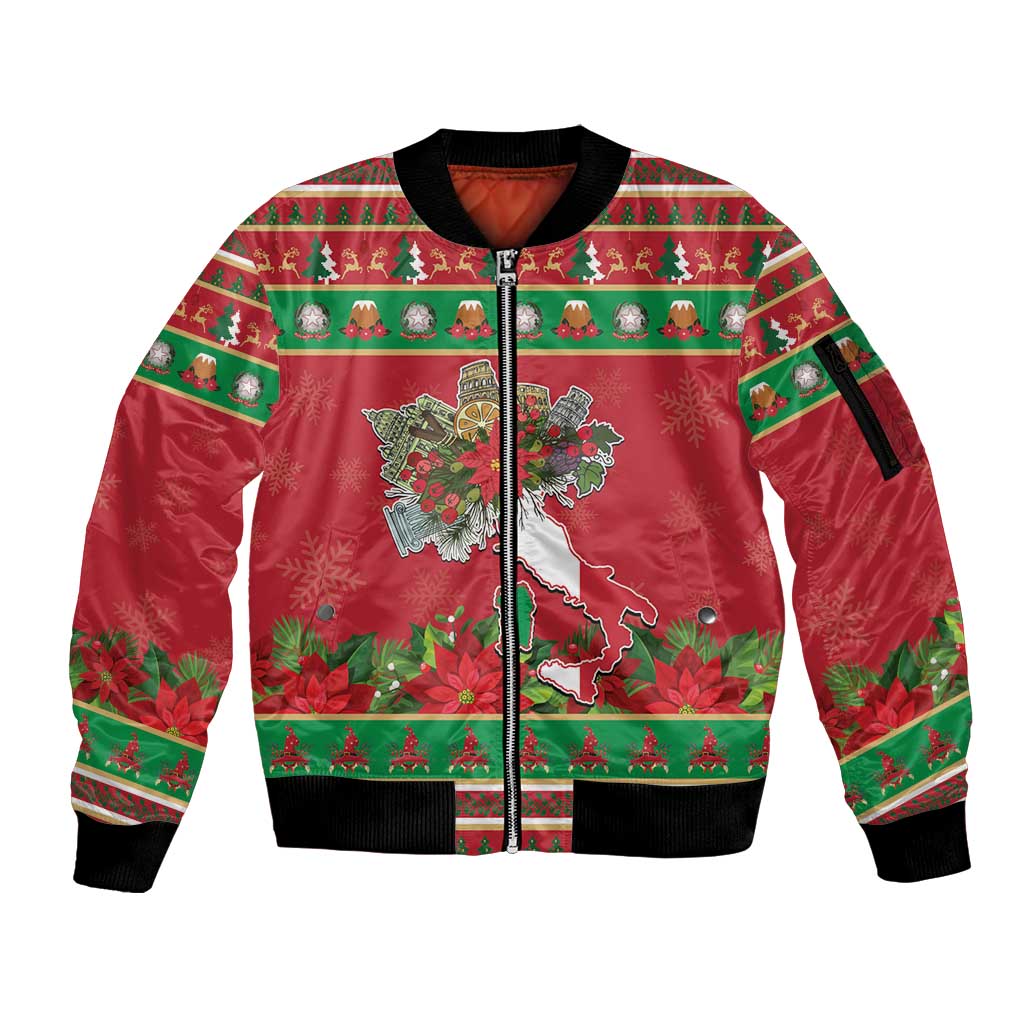 Italy Christmas Sleeve Zip Bomber Jacket Italian Map Poinsettia - Wonder Print Shop