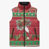 Italy Christmas Sleeveless Puffer Jacket Italian Map Poinsettia - Wonder Print Shop