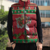 Italy Christmas Sleeveless Puffer Jacket Italian Map Poinsettia - Wonder Print Shop