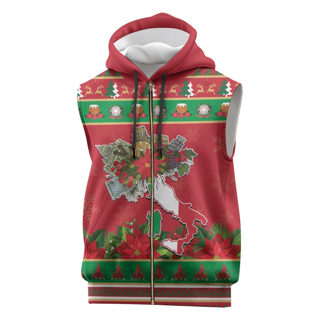 Italy Christmas Sleeveless Zip Hoodie Italian Map Poinsettia - Wonder Print Shop