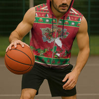 Italy Christmas Sleeveless Zip Hoodie Italian Map Poinsettia - Wonder Print Shop