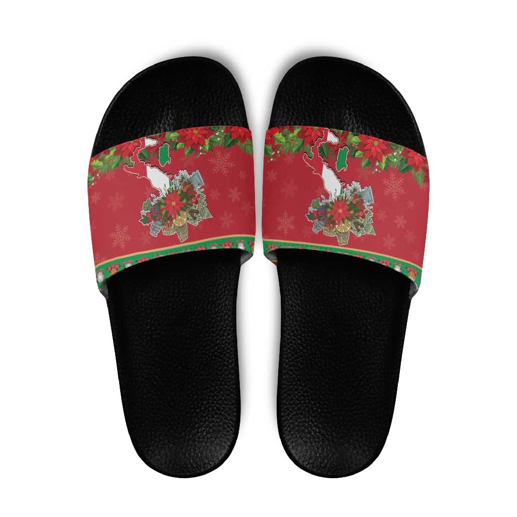 Italy Christmas Slide Sandals Italian Map Poinsettia - Wonder Print Shop