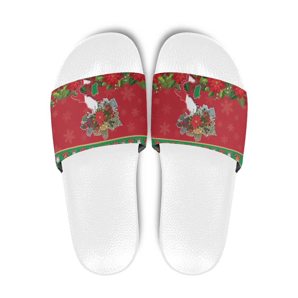 Italy Christmas Slide Sandals Italian Map Poinsettia - Wonder Print Shop