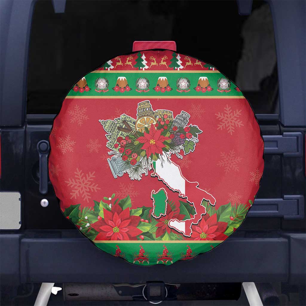 Italy Christmas Spare Tire Cover Italian Map Poinsettia - Wonder Print Shop