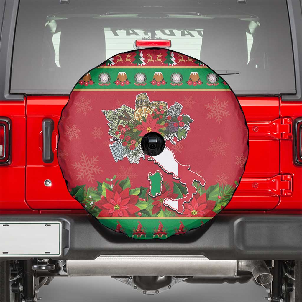 Italy Christmas Spare Tire Cover Italian Map Poinsettia - Wonder Print Shop
