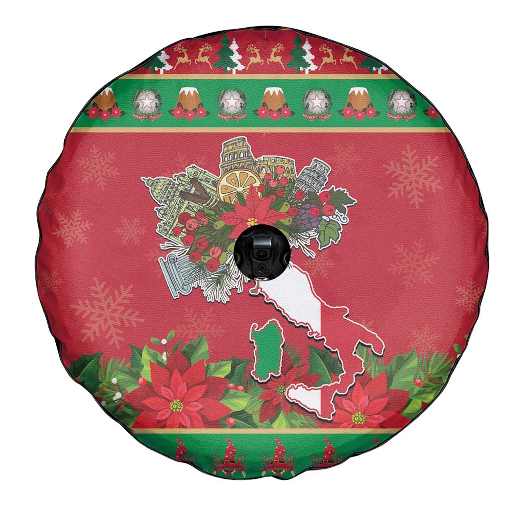 Italy Christmas Spare Tire Cover Italian Map Poinsettia - Wonder Print Shop