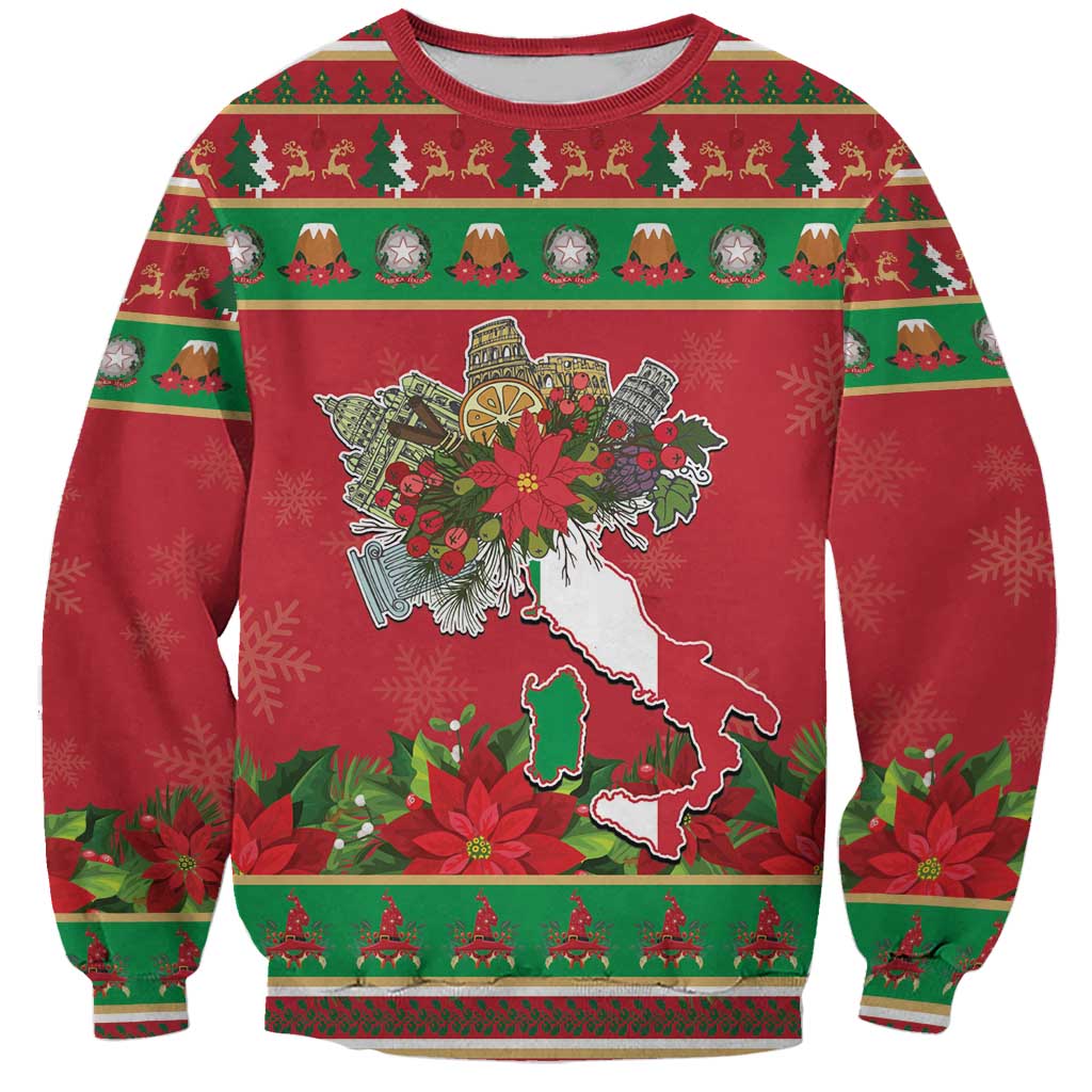 Italy Christmas Sweatshirt Italian Map Poinsettia - Wonder Print Shop