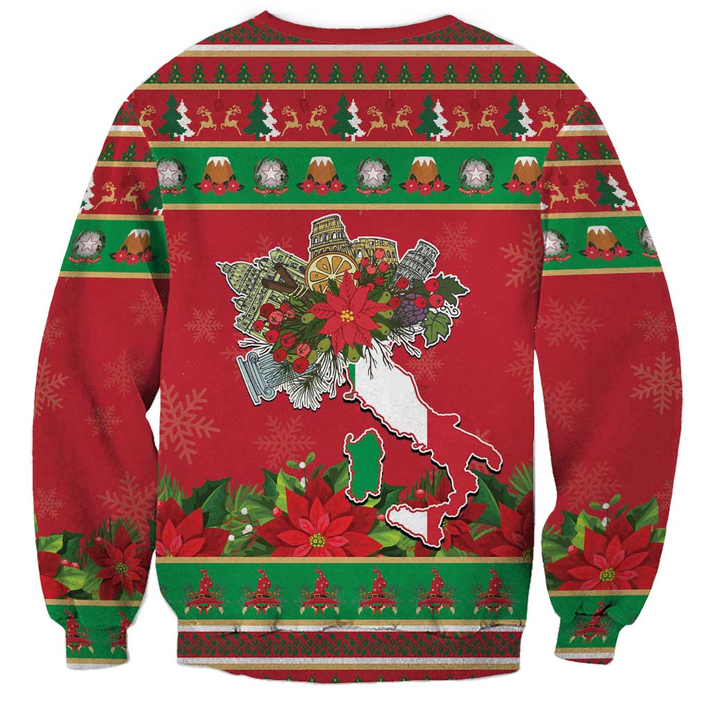 Italy Christmas Sweatshirt Italian Map Poinsettia - Wonder Print Shop
