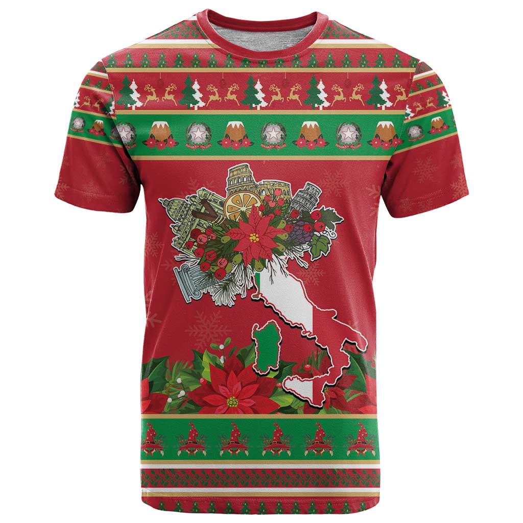 Italy Christmas T Shirt Italian Map Poinsettia - Wonder Print Shop