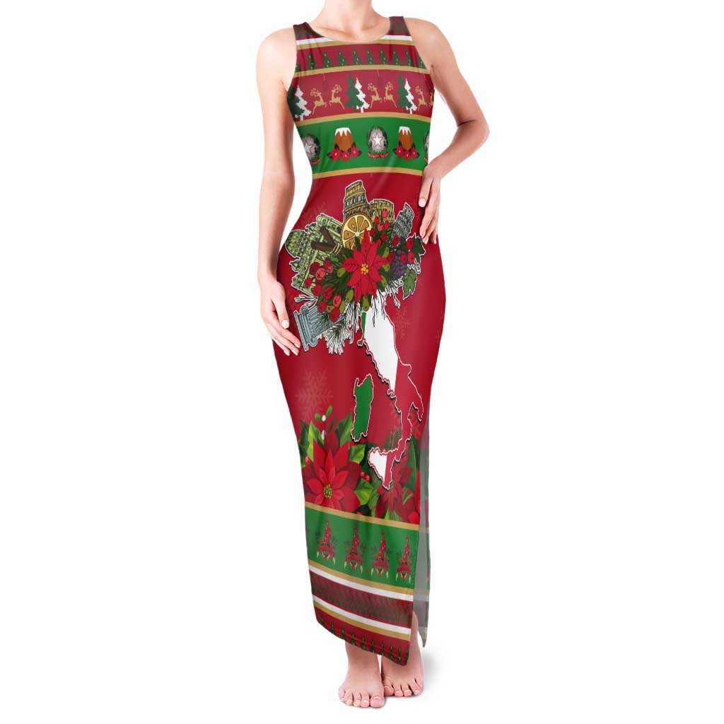 Italy Christmas Tank Maxi Dress Italian Map Poinsettia - Wonder Print Shop