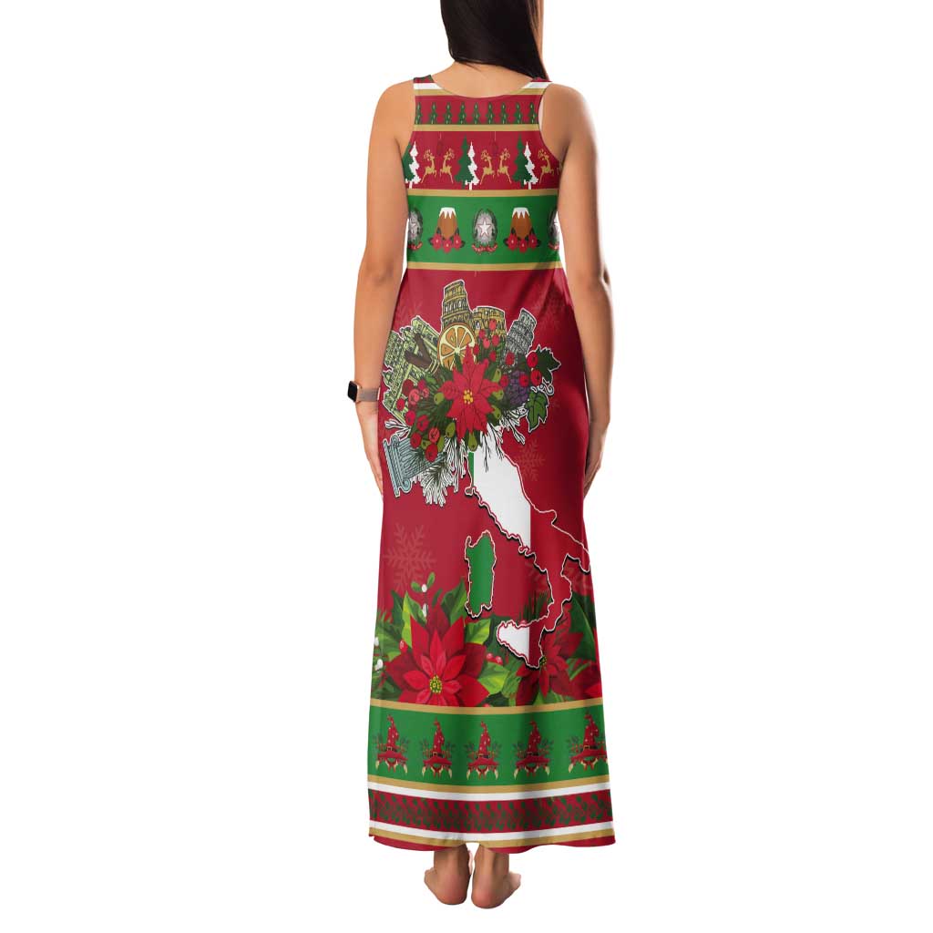 Italy Christmas Tank Maxi Dress Italian Map Poinsettia - Wonder Print Shop