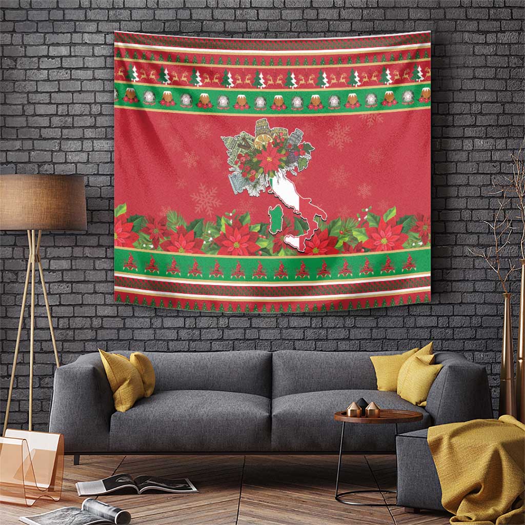 Italy Christmas Tapestry Italian Map Poinsettia - Wonder Print Shop
