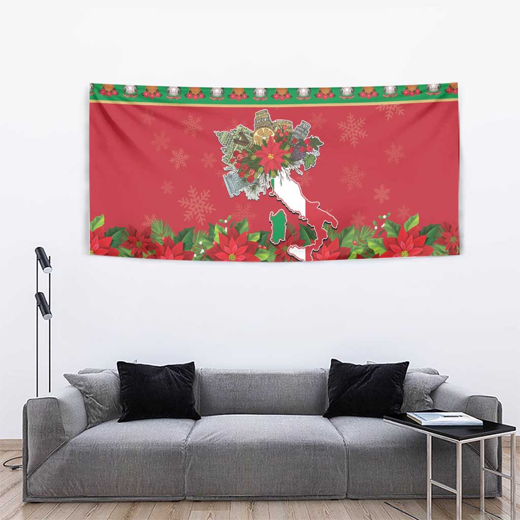 Italy Christmas Tapestry Italian Map Poinsettia - Wonder Print Shop