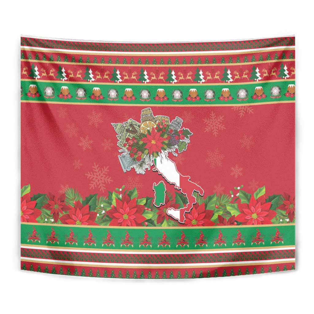 Italy Christmas Tapestry Italian Map Poinsettia - Wonder Print Shop