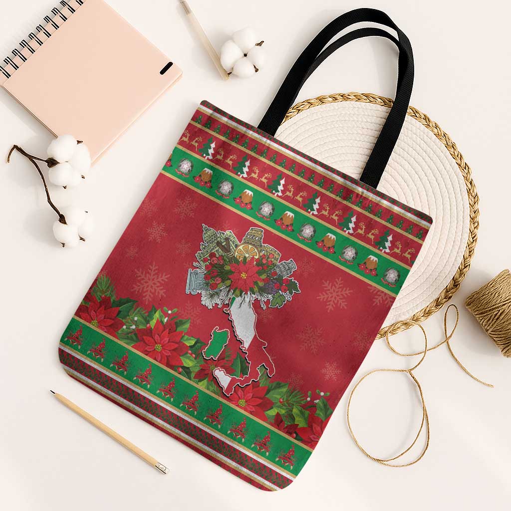 Italy Christmas Tote Bag Italian Map Poinsettia - Wonder Print Shop