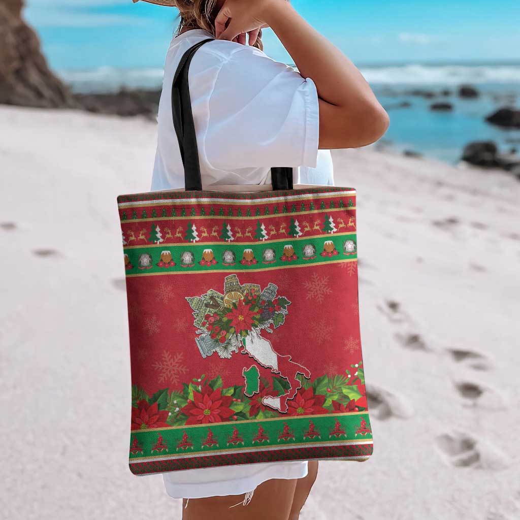 Italy Christmas Tote Bag Italian Map Poinsettia - Wonder Print Shop