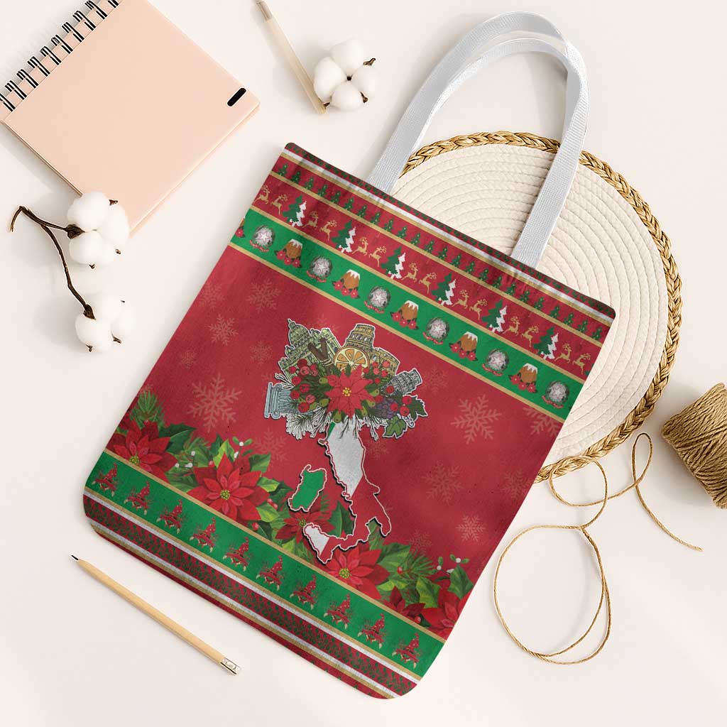 Italy Christmas Tote Bag Italian Map Poinsettia - Wonder Print Shop