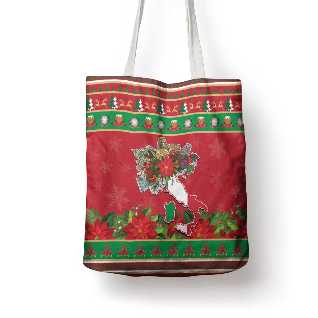 Italy Christmas Tote Bag Italian Map Poinsettia - Wonder Print Shop