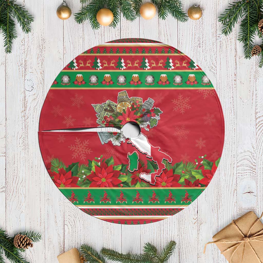 Italy Christmas Tree Skirt Italian Map Poinsettia - Wonder Print Shop