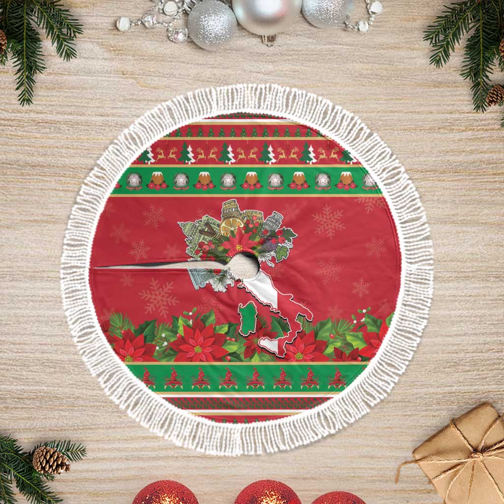 Italy Christmas Tree Skirt Italian Map Poinsettia - Wonder Print Shop