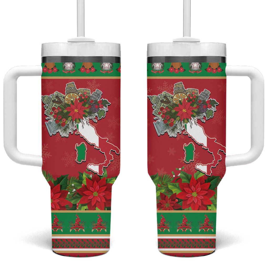 Italy Christmas Tumbler With Handle Italian Map Poinsettia - Wonder Print Shop
