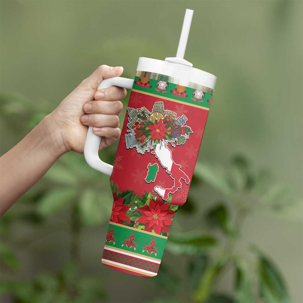 Italy Christmas Tumbler With Handle Italian Map Poinsettia - Wonder Print Shop