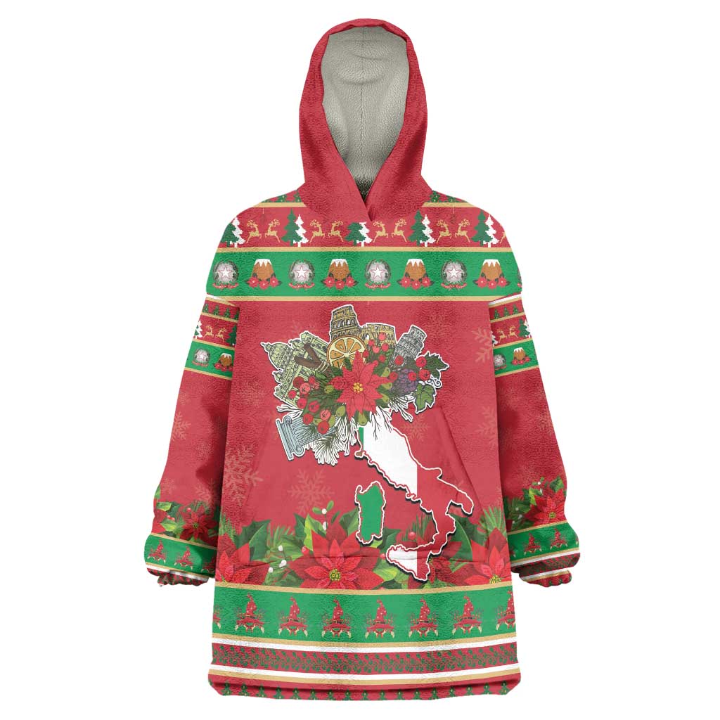 Italy Christmas Wearable Blanket Hoodie Italian Map Poinsettia - Wonder Print Shop